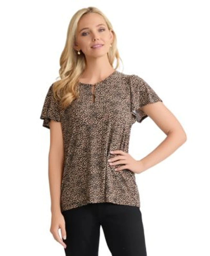 Jones New York Womens Printed Flutter Sleeve Top