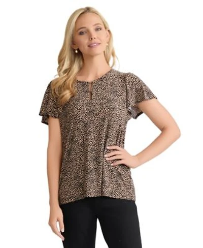 Jones New York Womens Printed Flutter Sleeve Top