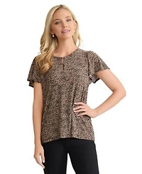 Jones New York Womens Printed Flutter Sleeve Top