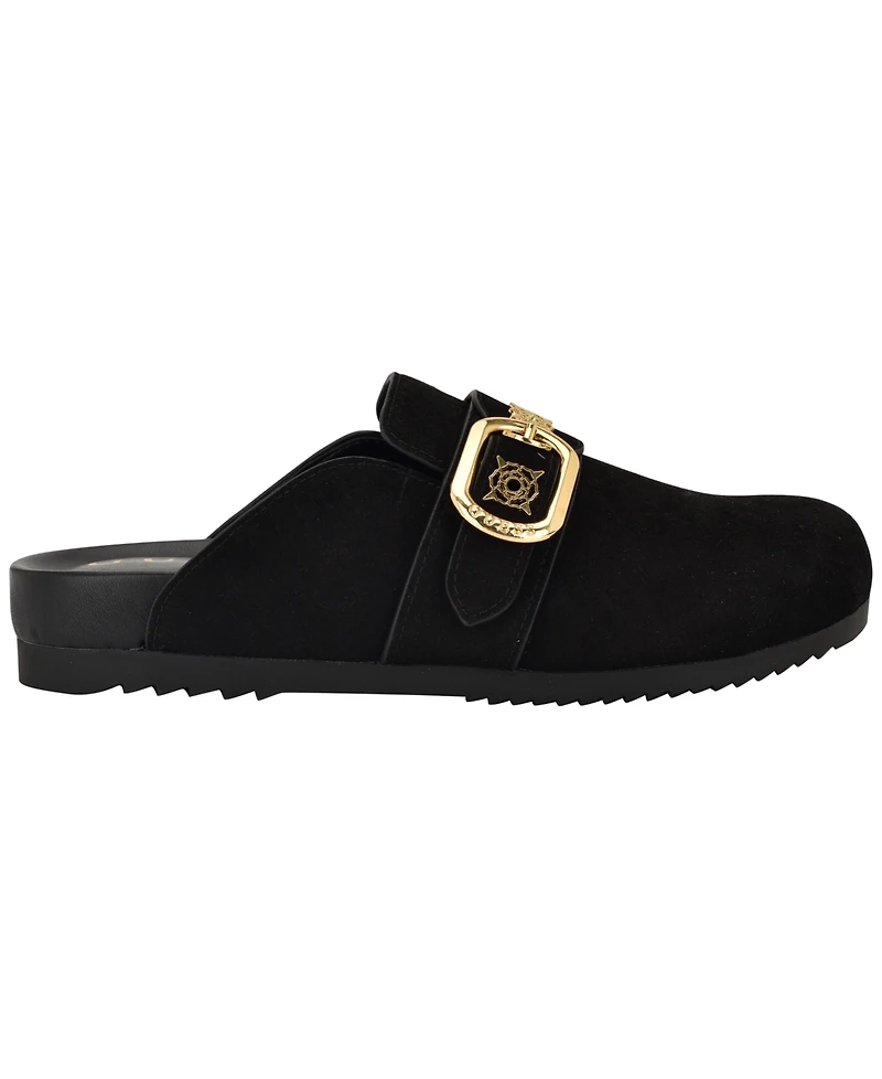 Guess Womens Galavanta Buckle Slip-On Flat Clogs