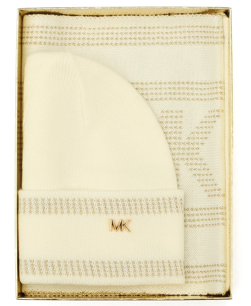 Michael Michael Kors Women's Signature 2-Piece Mk Sport Tape Cuff Beanie and Scarf Set