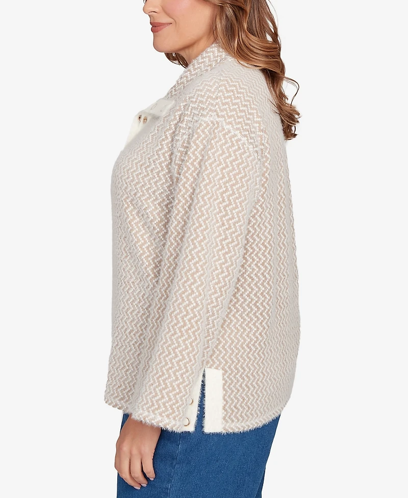 Ruby Rd. Plus Zig Zag Snappy Sweater Knit Top