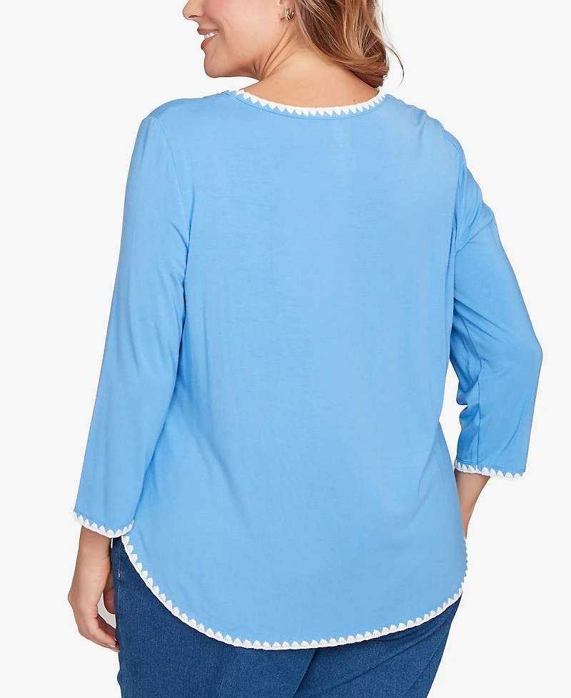 Ruby Rd. Plus Contrast Embroidered Solid Knit Top