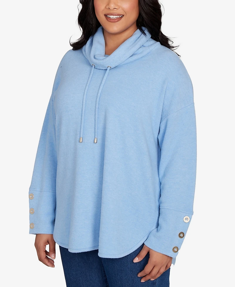 Ruby Rd. Plus Cowl Neck Cozy Hatchi Drawstring Top