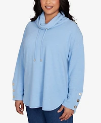 Ruby Rd. Plus Cowl Neck Cozy Hatchi Drawstring Top