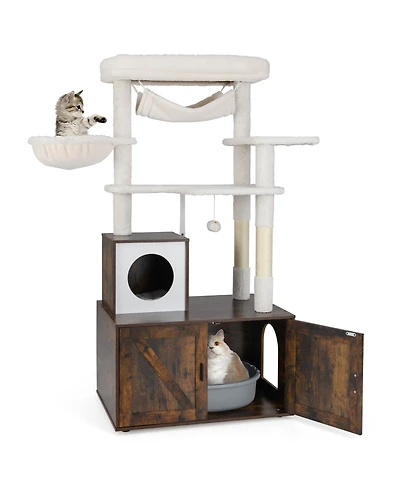 Gymax 59 inch Cat Tree w/ Litter Box Enclosure w/ Hidden Washroom Scratching Posts