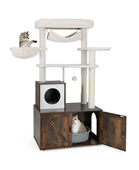 Gymax 59 inch Cat Tree w/ Litter Box Enclosure w/ Hidden Washroom Scratching Posts
