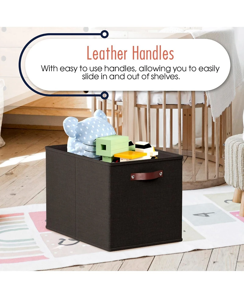 Ornavo Home 6 Pack Linen Fabric Kallax Storage Cube Bin with Faux Leather Handles