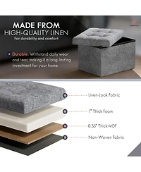 Ornavo Home Set of 2 Collapsible Rectangle Small Storage Ottoman