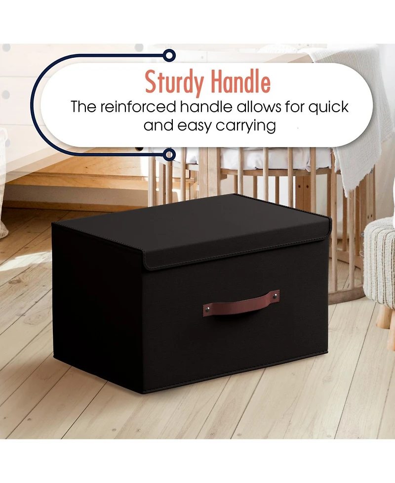 Ornavo Home Pack Foldable Linen Storage Bin with Faux Leather Handles and Lid