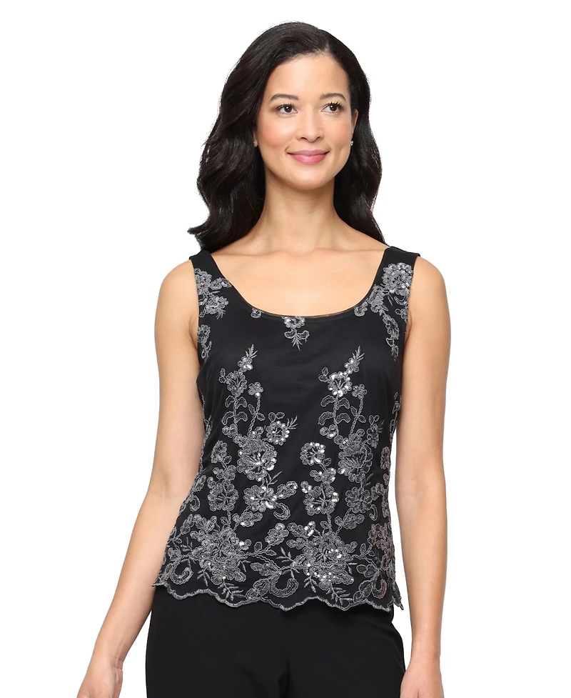 Alex Evenings Women's Embroidered Tank and 3/4-Sleeve Open Jacket Twinset