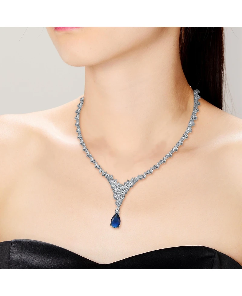 Rachel Glauber Modern White Gold Plated Cubic ZIrconia Cluster Y-Necklace