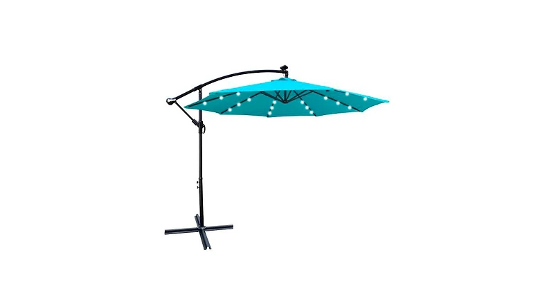10 Ft Solar Led Patio Umbrella with Crank Tilt and Cross Base