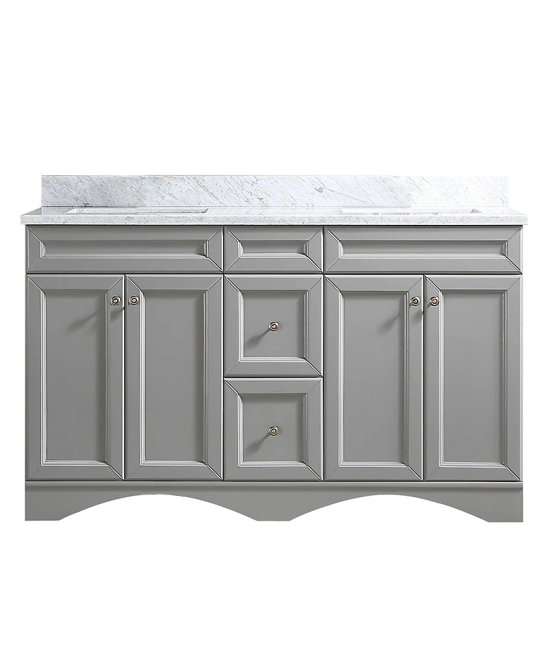 Casainc 60-Inch Solid Wood Bathroom Vanity with Marble Top and Ceramic Basin