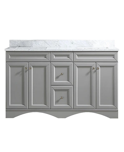 Casainc 60-Inch Solid Wood Bathroom Vanity with Marble Top and Ceramic Basin