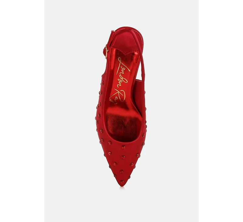 Dasavla Heart-Shaped Rhinestone Studded Slingbacks Women
