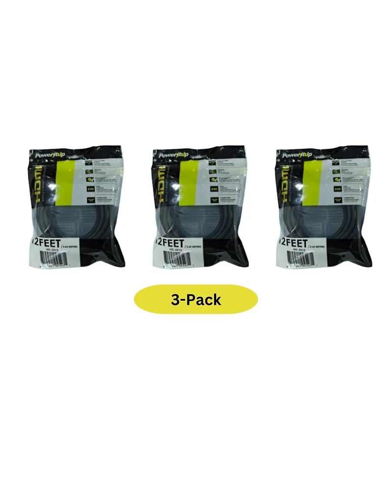 PowerItUp 3 ft. Hdmi v2.0 Cable with Ethernet (3 Pack)