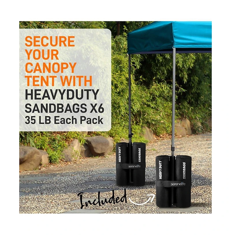 SereneLife 10x15 Pop Commercial Instant Shelter Waterproof Polyester Tent Sky Blue with Portable Wheeled Carry Sand Bag