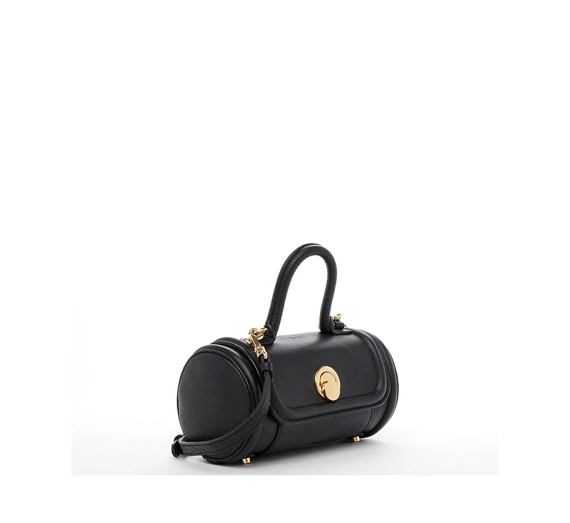 Susu Women's Top Handle Leather Crossbody Bag Convertible Cylinder Shoulder & Evening Purse with Gold Hardware and Detachable strap