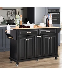 Farmhouse Kitchen Island Cart with Solid Wood Top, Ample Storage, Towel Rack & Locking Wheels, Rolling Buffet Table-Maison Boucle