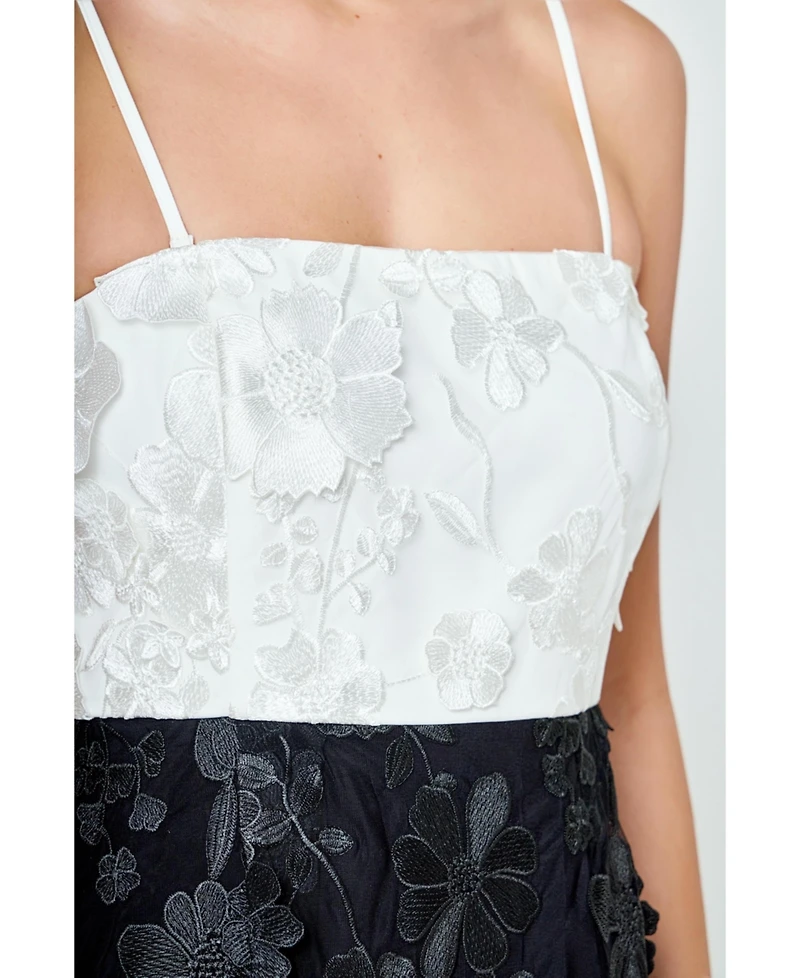 Endless Rose Women's Floral Colorblock Applique Midi Dress