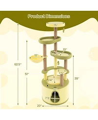 Gymax Large Avocado Cat Tree Multi-level Cat Tower w/ Large Private Condo Fun Pompoms