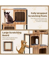 Gymax Modern Cat Tree for Indoor Kittens Cat Tower House w/ Metal Frame Large Platform