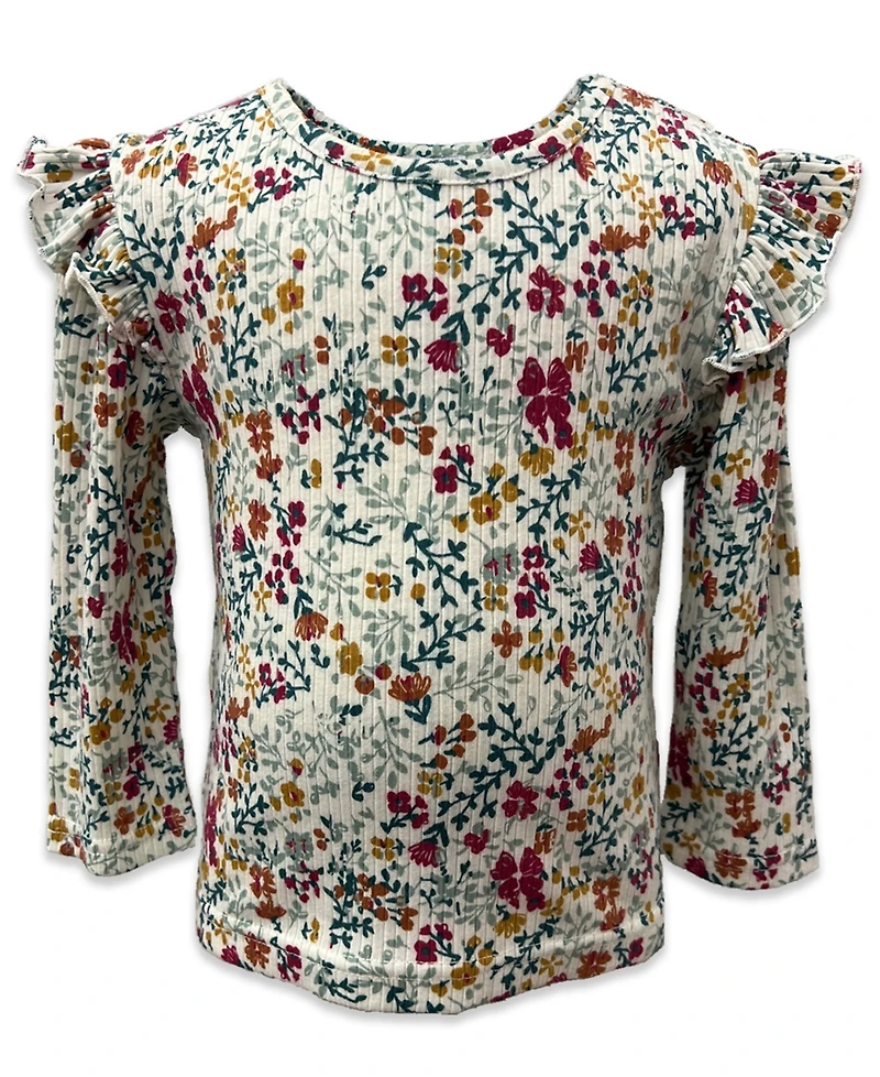 Blueberi Boulevard Girls 2T-6X 2-Piece Button Floral Corduroy Top and Jumper Set