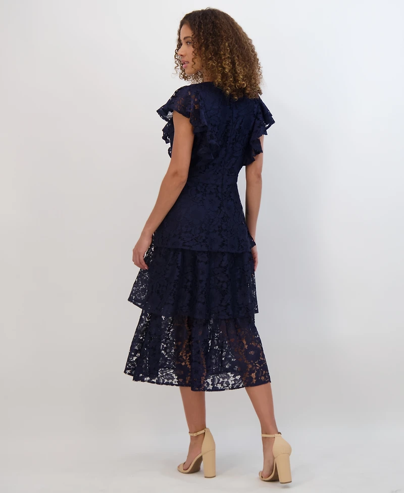 kensie Women's Tiered Lace Midi Dress