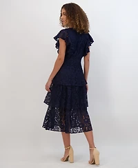 kensie Women's Tiered Lace Midi Dress