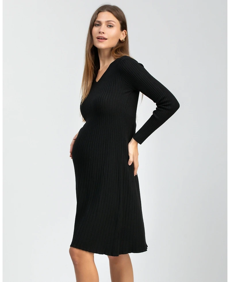 Pietro Brunelli Maternity Flared Knee-Length Bianca Dress with V-Neck