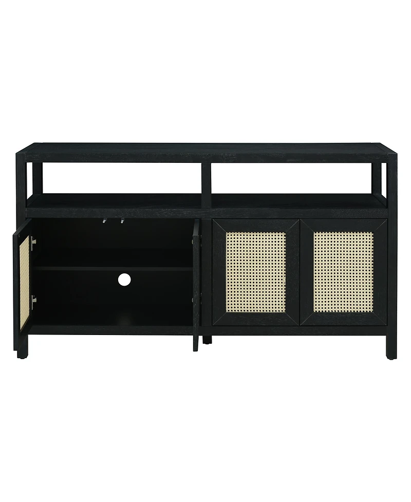 Streamdale Rattan Buffet Cabinet - Black, Push-to-Open, Adjustable Shelves