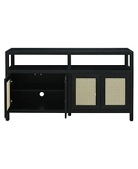 Streamdale Rattan Buffet Cabinet - Black, Push-to-Open, Adjustable Shelves