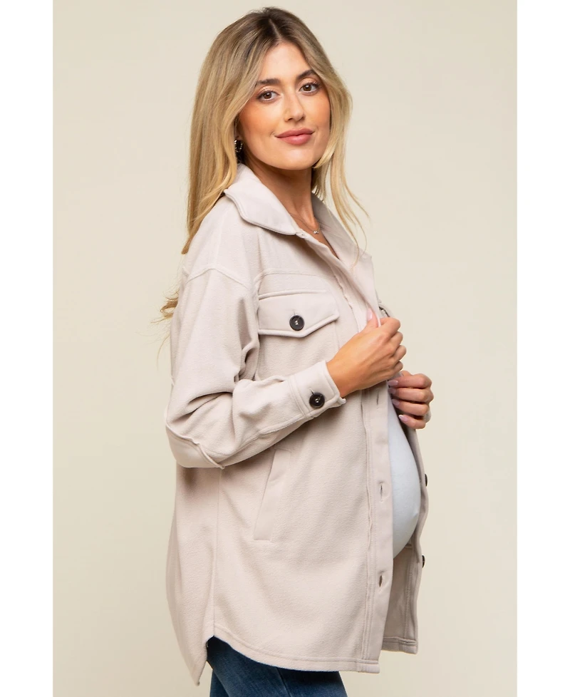 Pinkblush Maternity Beige Fleece Double Front Pocket Jacket