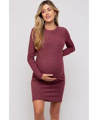 Pinkblush Maternity Burgundy Soft Brushed Knit Long Sleeve Dress