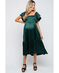 Pinkblush Maternity Forest Green Satin Flutter Sleeve Midi Dress