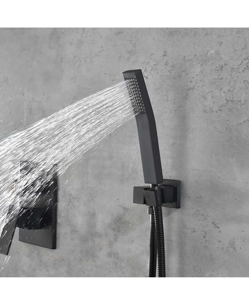 Rainsken 16" Shower Head System Ceiling Mounted Shower with Rain Shower Head, Hand Shower Head, Matte Black