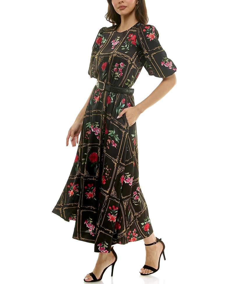 Taylor Women's Belted Puff Sleeve Dress