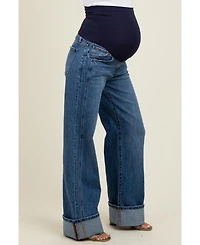 Pinkblush Maternity Navy Blue Cuffed Hem Baggy Wide Leg Jeans