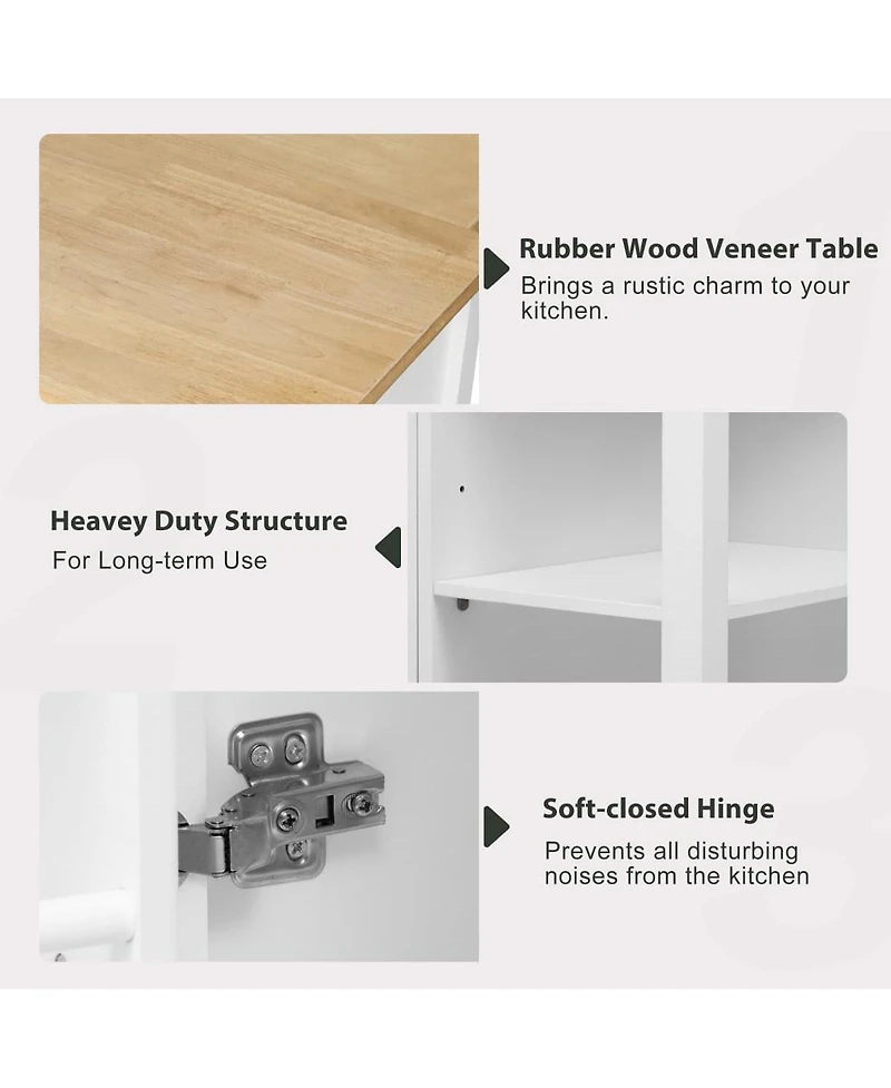 47.2" Expandable Kitchen Island with Slide-Out Dining Table, Storage Drawers, Cabinets & Usb Charging Station-Maison Boucle - Single kitchen island