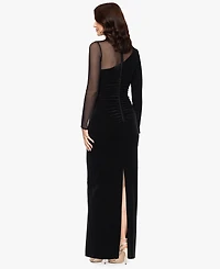 Xscape Women's Boat Neck Velvet Ballgown Dress