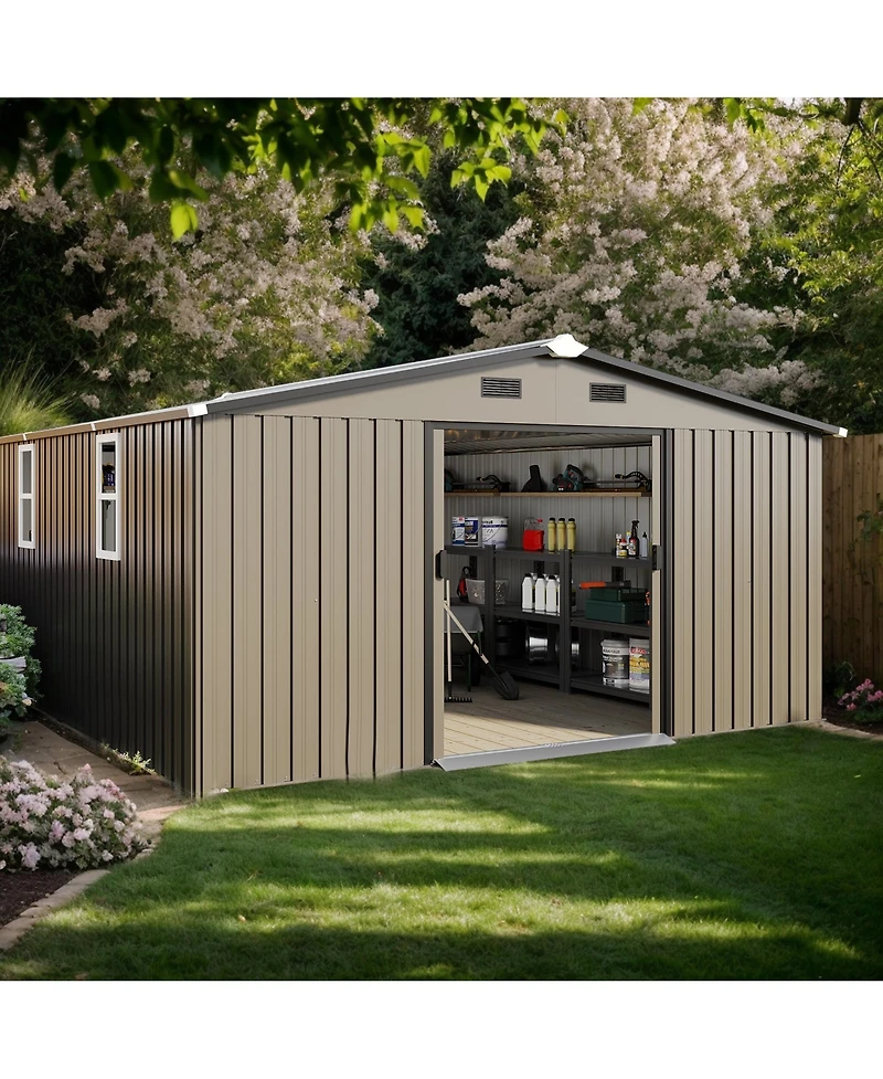 Mondawe 10x12 Ft Metal Storage Shed with Windows, Protective Film & Waterproof Roof