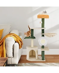 Gymax 45'' Tall Cat Tree Flower Multi-level Pet Activity Center Furniture w/Sisal Post