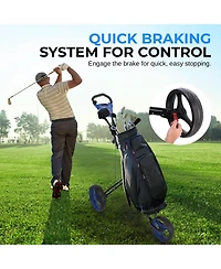 SereneLife Foldable 3-Wheel Golf Push Cart with Deluxe Scorecard Holder