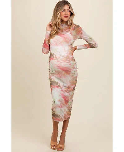 Pinkblush Maternity Pink Abstract Printed Mesh Overlay Maxi Dress