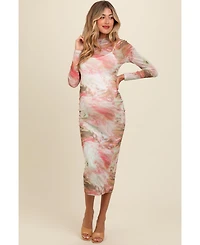 Pinkblush Maternity Pink Abstract Printed Mesh Overlay Maxi Dress