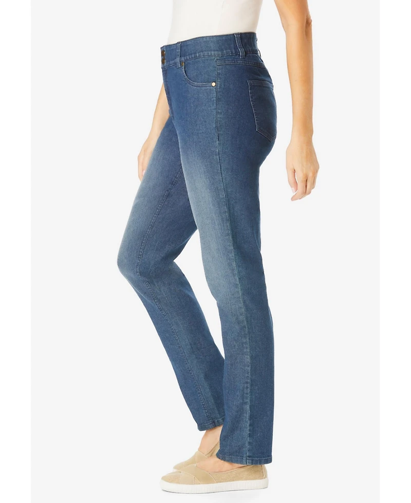 Woman Within Plus Tall Womens Plus-Size Secret Solutions Tummy Smoothing Straight-Leg Stretch Denim Jeans