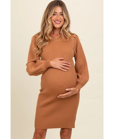 Pinkblush Maternity Camel Bubble Sleeve Sweater Dress
