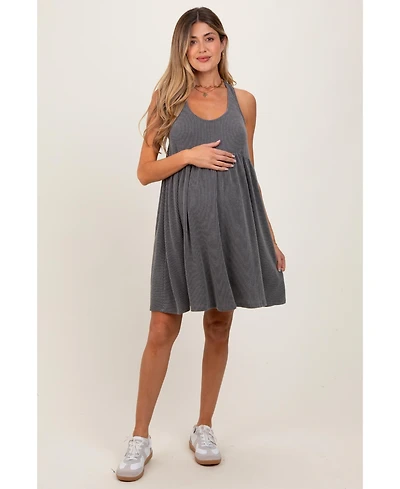 Pinkblush Charcoal Ribbed Sleeveless Open Back Maternity Midi Dress