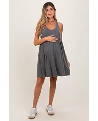 Pinkblush Charcoal Ribbed Sleeveless Open Back Maternity Midi Dress